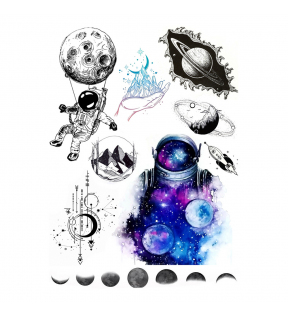 Tatuaż zmywalny - Mix wzorów - kosmos, księżyc, astronauta, planety